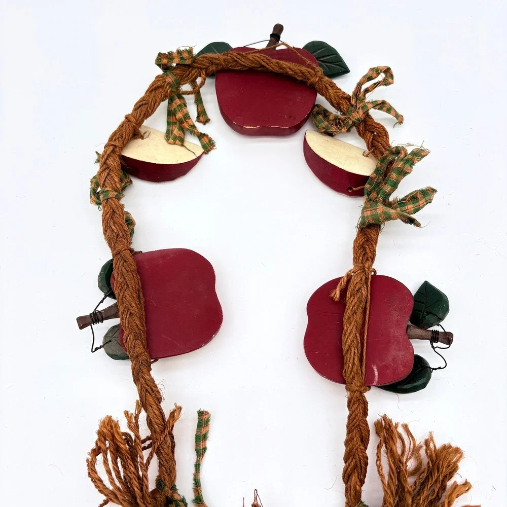 Rustic Hand Painted Carved Wood Apple Garland Teacher Primitive Country Decor